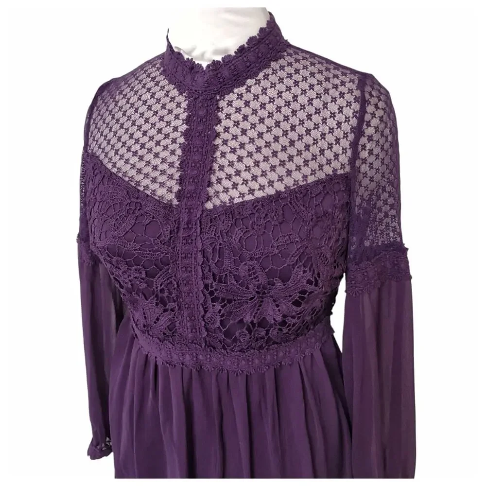 Girls Purple Party Dress Size XL Special Occasion Sheer Chiffon Lace A-line